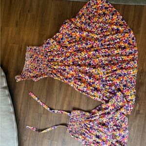 Mommy and Me Floral Smocked Dress with Straps and Ties (M) and (4T)